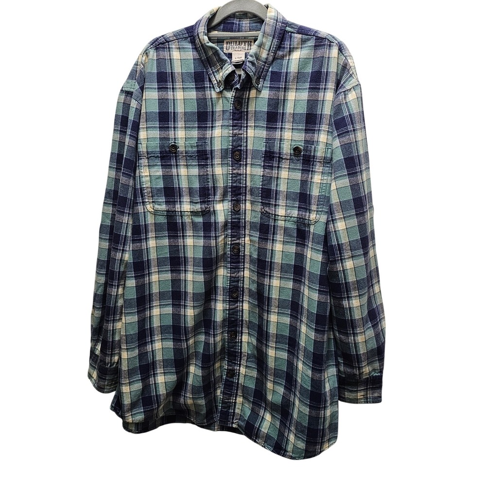 Duluth Trading Co‎ Mens L Tall Plaid Long Sleeve Flannel Shirt Button Up Cotton
